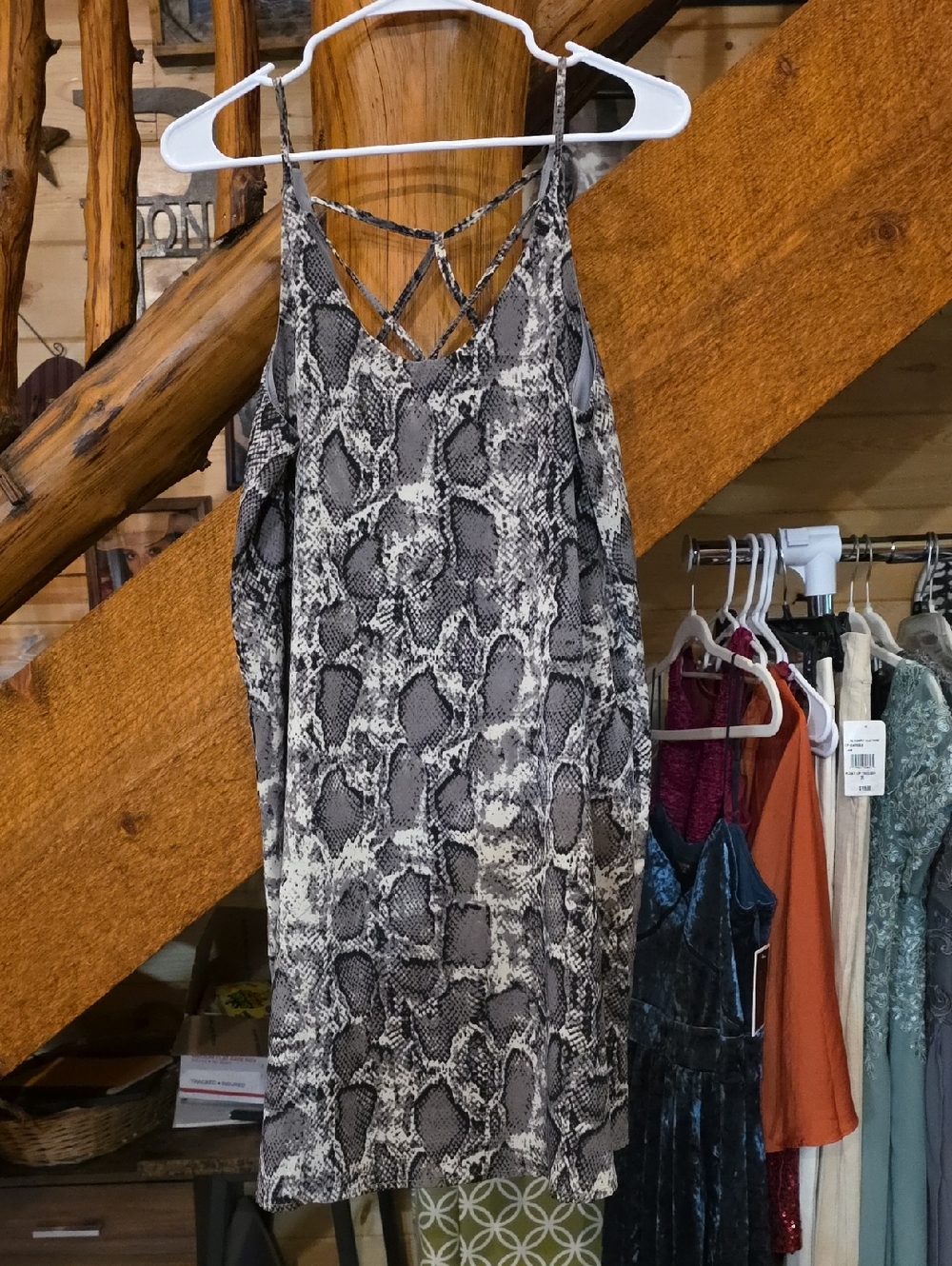 Snake Print Spaghetti-Strap Dress - Gray